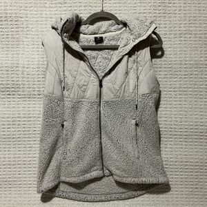 KUHL Women  L Flight Vest Putty Sherpa Fleece Detachable Hood Full Zip Gray 4443